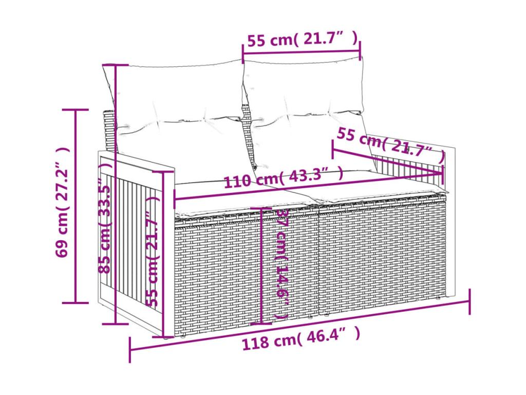 8-piece garden furniture set with cushions, beige woven resin VSMP76898