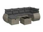 7-piece garden furniture set with cushions, grey woven resin VAPP21750