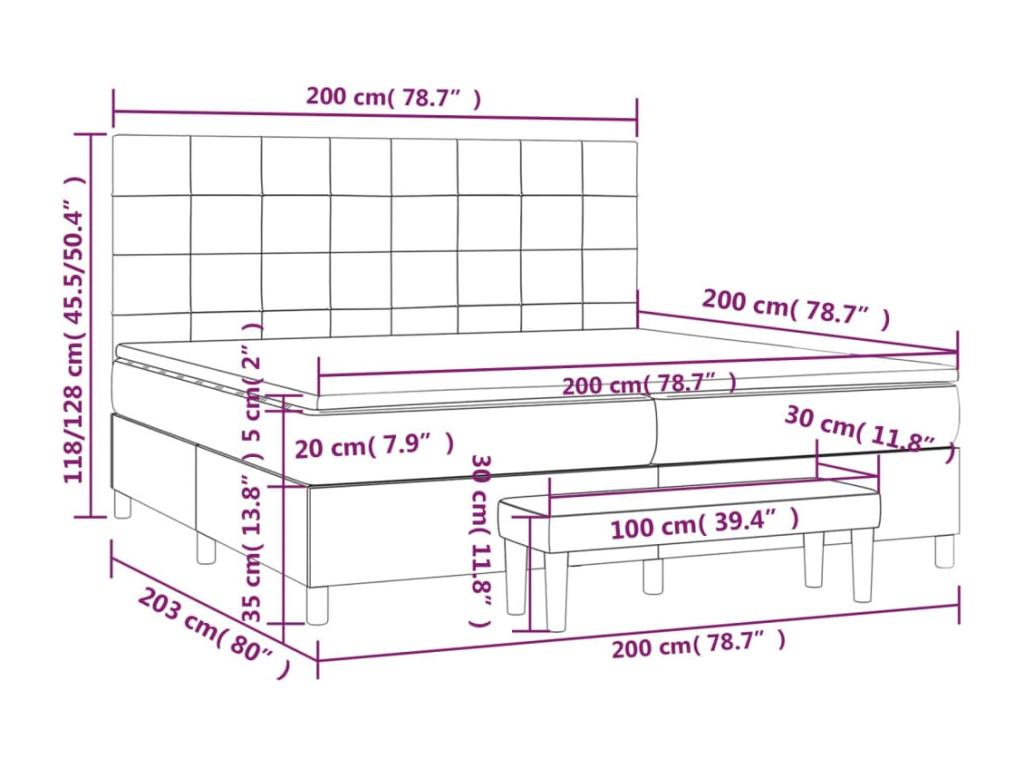 Bed base and mattress, light grey, 200x200 cm, velvet, LPGU22344