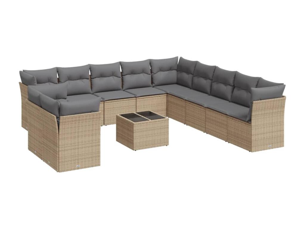 12-piece beige resin wicker garden furniture set with cushions SXWZ47301