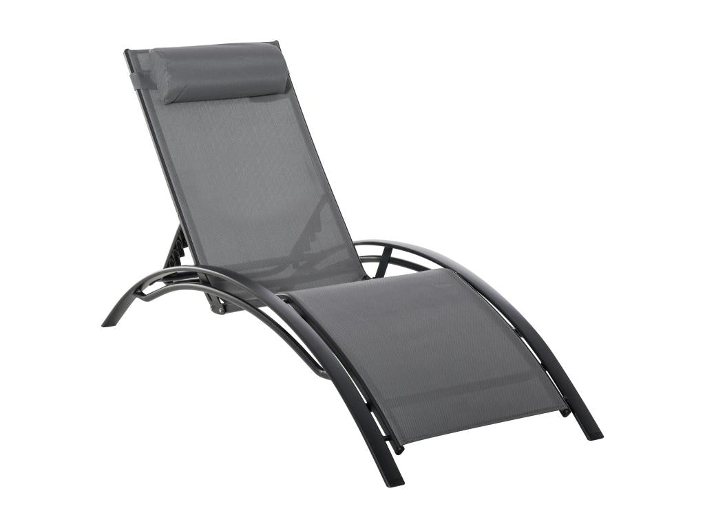 Contemporary design sun lounger, multi-position reclining, removable headrest included, aluminum and grey textilene FWRE31438
