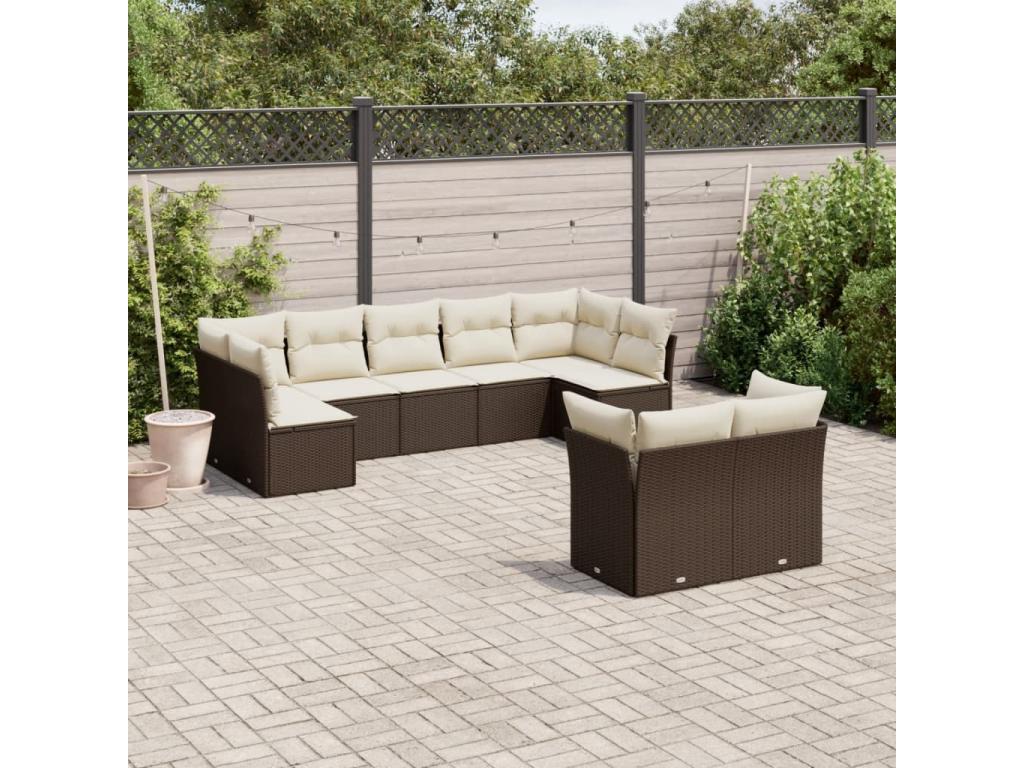 Garden furniture set with cushions, 9 pieces, brown woven resin RGGV54121