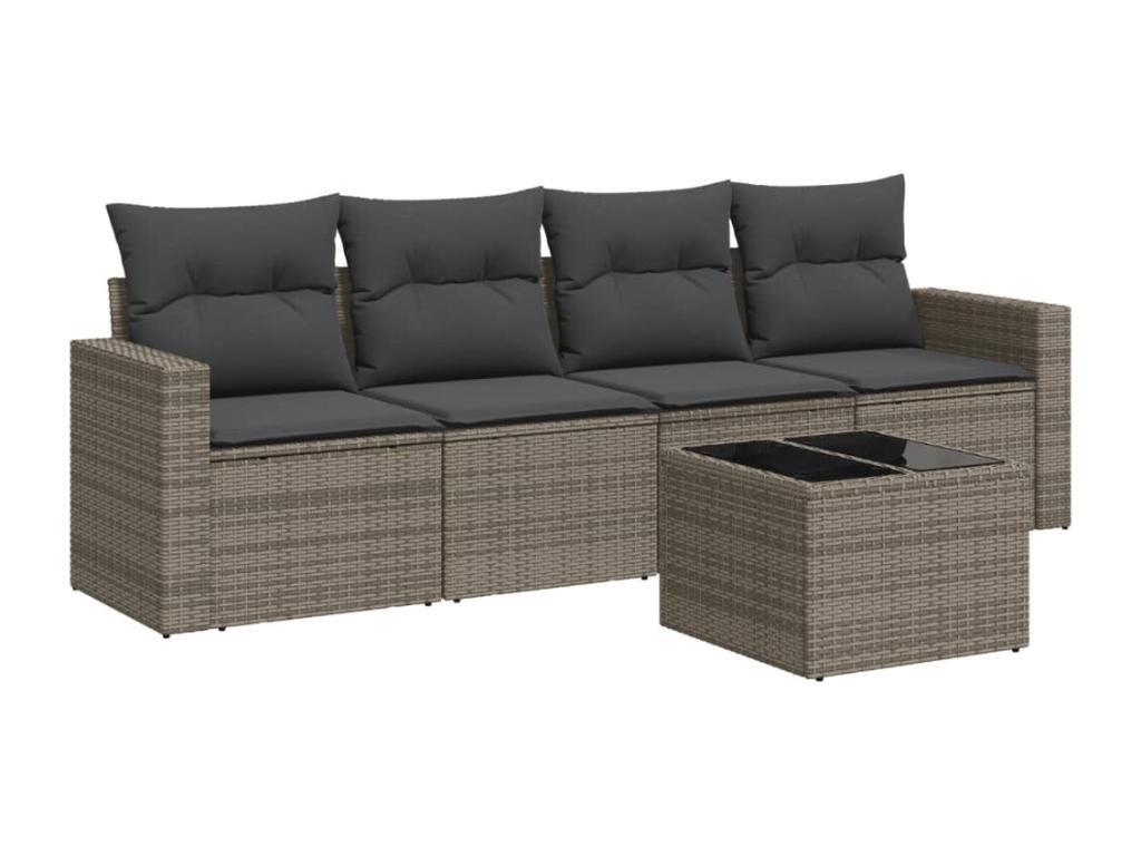 5-piece garden furniture set with grey resin wicker cushions XAQN87372