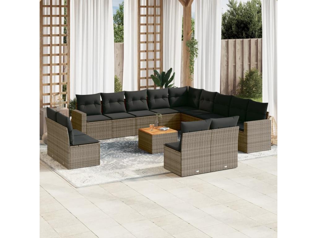 Garden furniture set with cushions, 14 pieces, grey woven resin SDWU39993