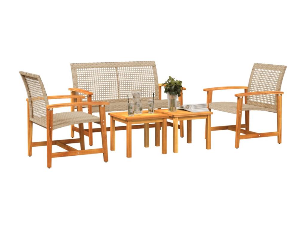 Dormeva HQIE05743 5-piece beige resin wicker and wood garden furniture set