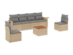 Garden furniture set with cushions, 7 pieces, méElariva beige woven resin OEZK75343