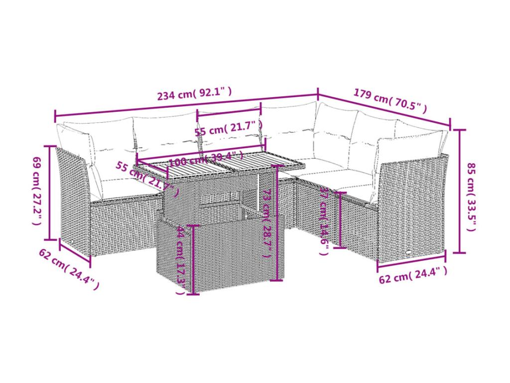 7-piece garden furniture set with cushions, black resin wicker JYMM77519