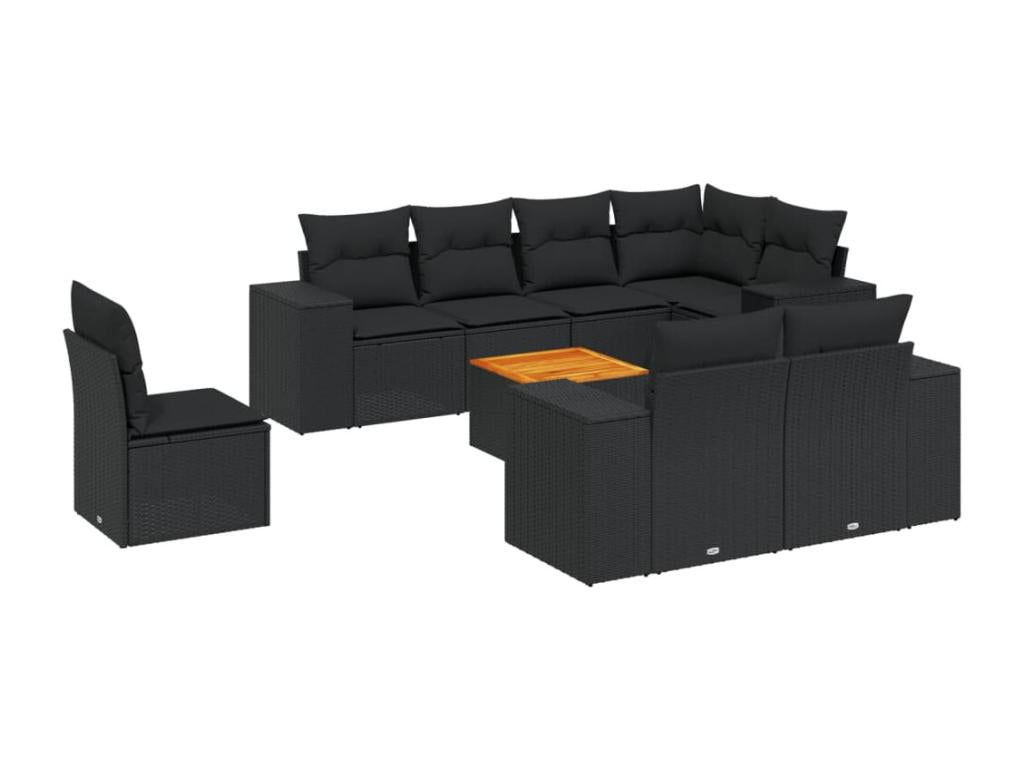 9-piece garden furniture set with cushions, black resin wicker, JZZZ22646