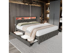 Upholstered bed with 4 drawers and shelf - 160x200 cm - LEDs and USB - Zensova linen - Zensova - grey JXQF81795