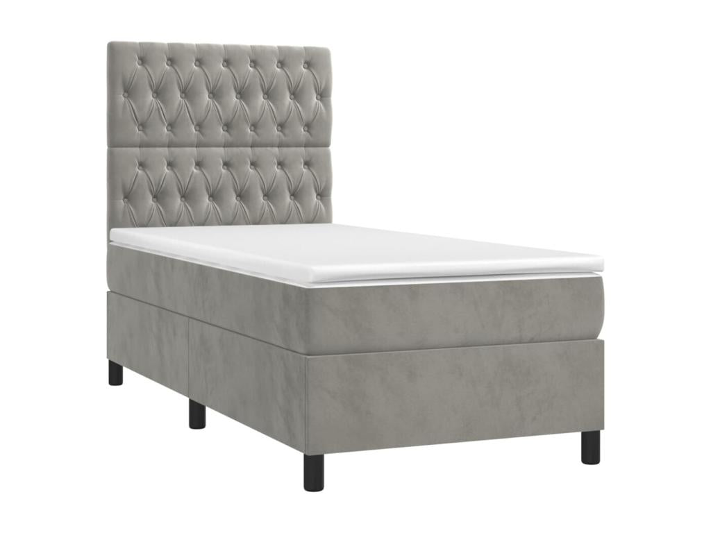 Zensova upholstered bed and mattress, light grey, 80x200 cm, velvet, DDNA20577