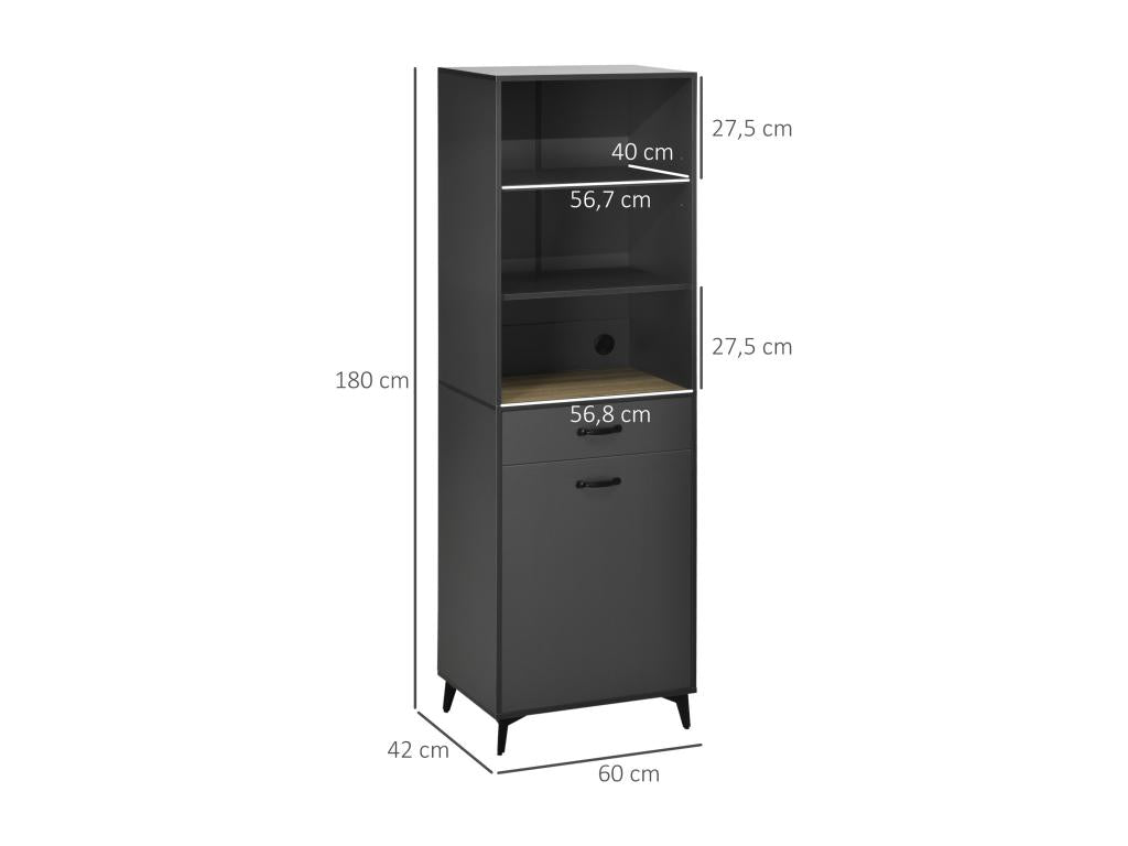 High industrial design sideboard with multiple storage options - door with shelf, drawer, and 3 niches - black metal base, grey MDF YCYQ50553