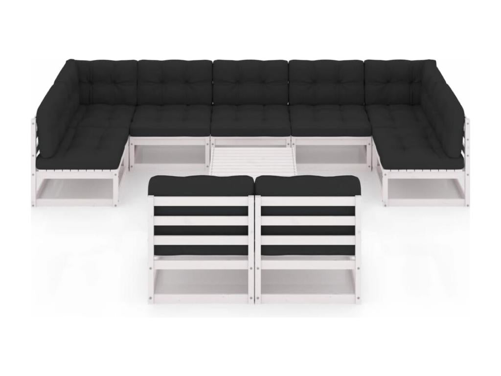 10-piece garden furniture set with cushions, white, solid pine wood, EFIX93339