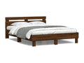 Bed frame with headboard and LED lighting, brown oak, 140x190 cm, RIMD55247