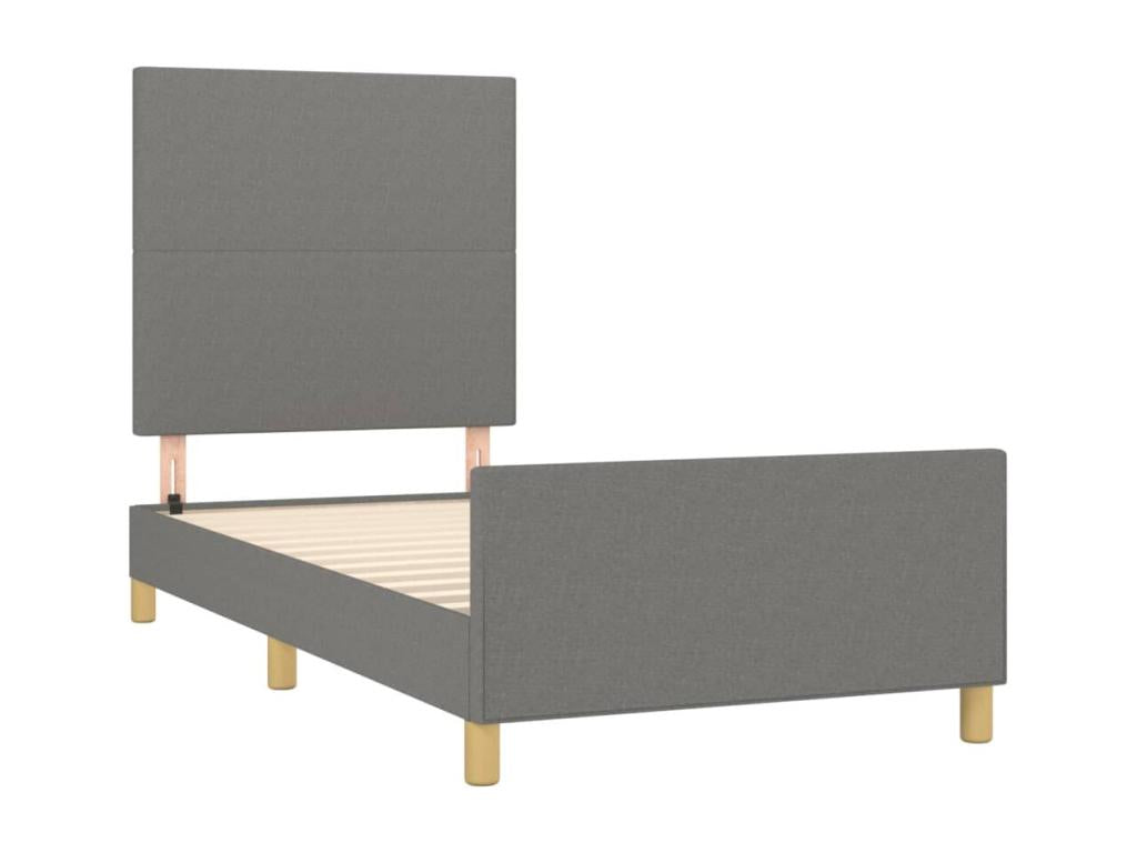 Bed frame with headboard, dark grey, 90x190 cm, fabric, UHDL56626