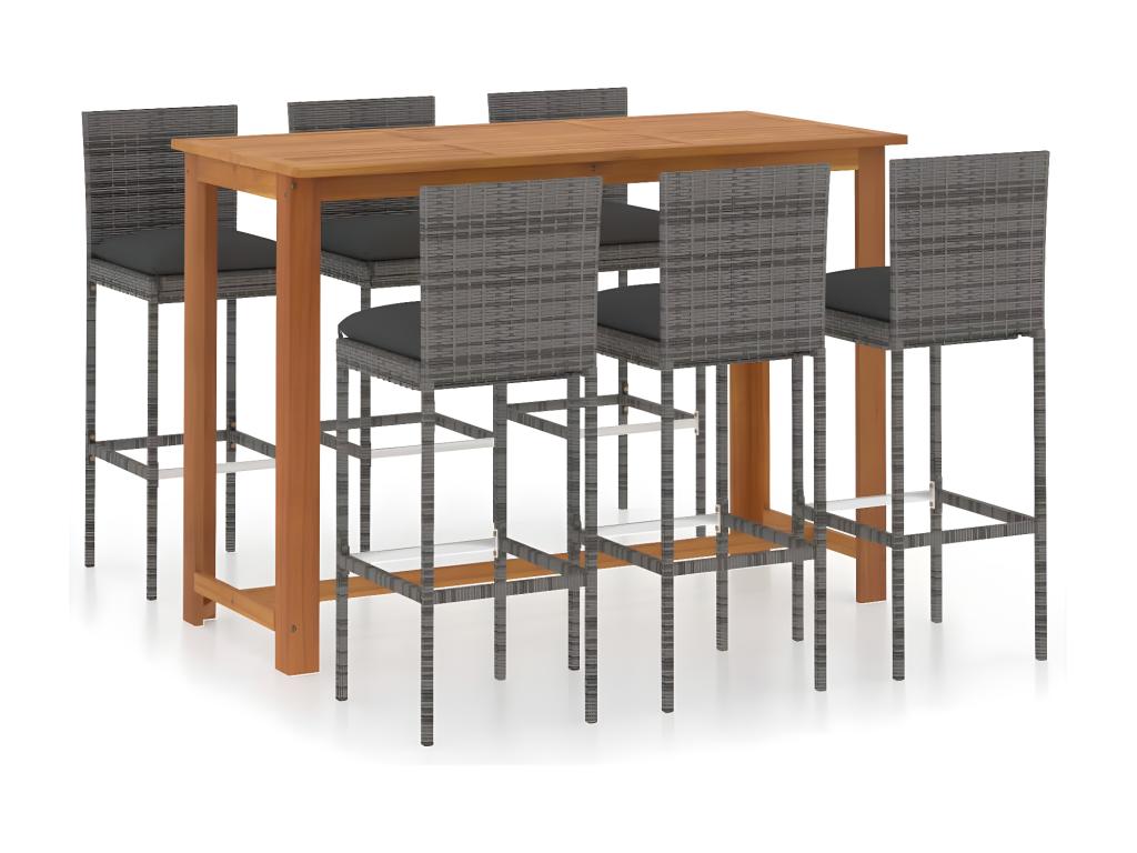 7-piece garden bar set with cushions, Grey SJCQ38597
