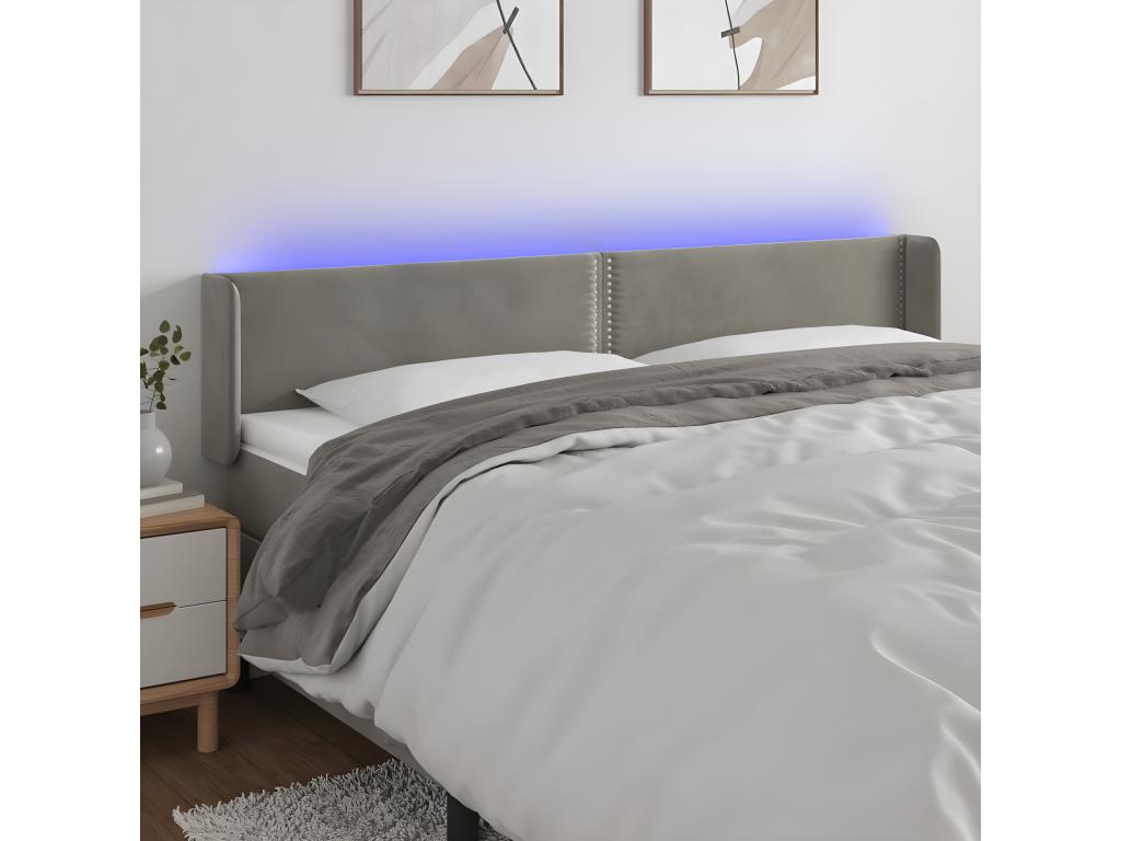 Light Grey LED Headboard 163x16x78/88 cm Velvet ITKA31492