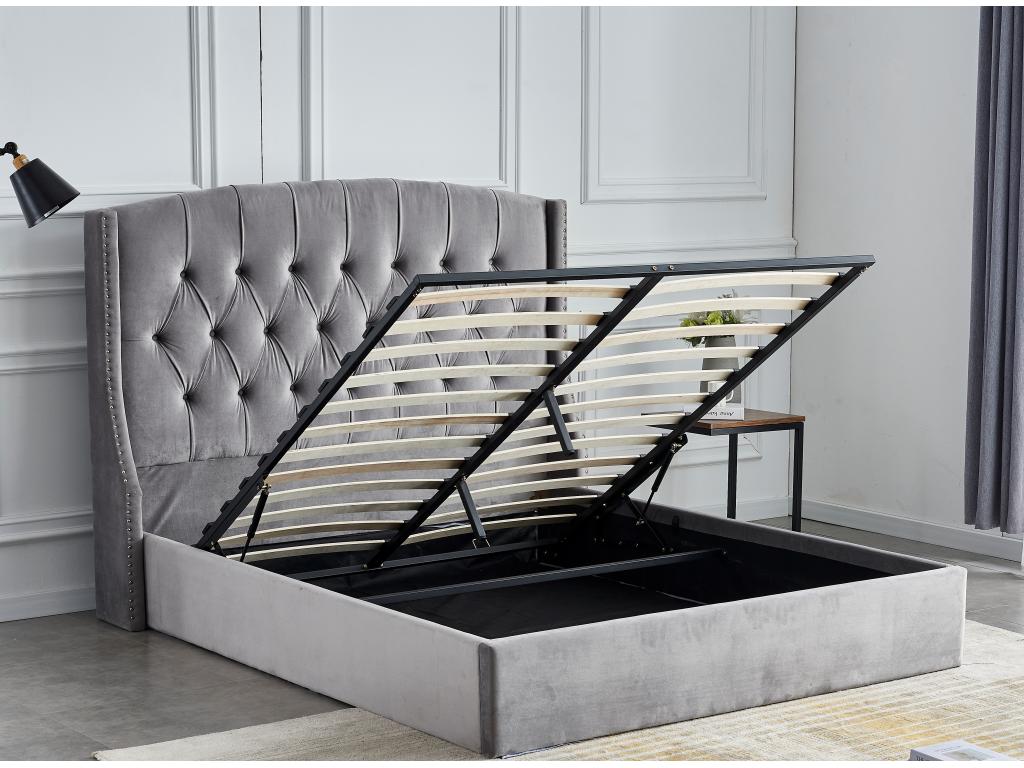 Zensova velvet diamond-patterned upholstered storage bed - Grey - 160x200 CLKB12716