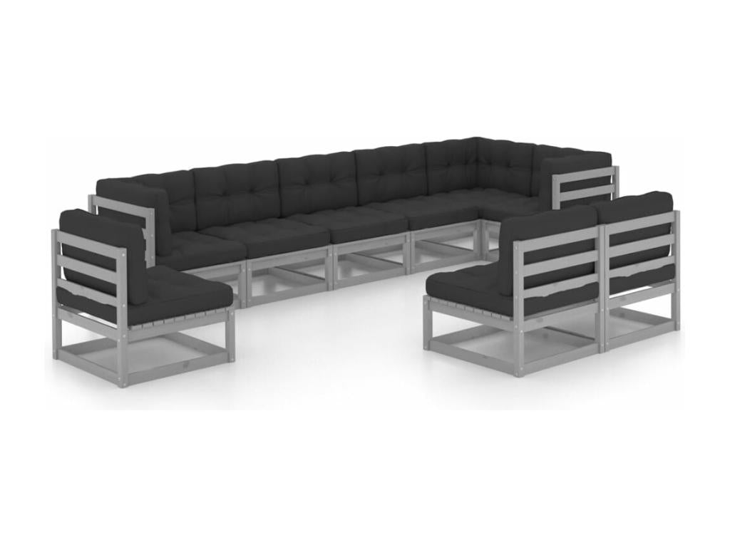 9-piece garden furniture set with cushions, solid pine wood GKDY39357