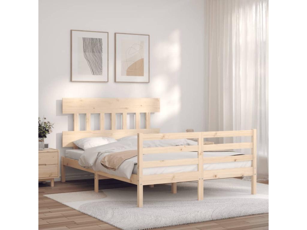 Bed frame with headboard, small double bed, solid wood XRGW78510