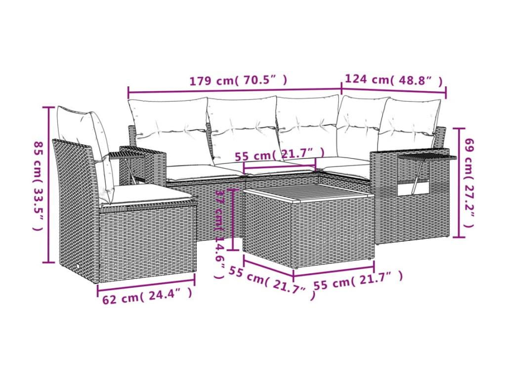 Garden furniture set with cushions, 6 pieces, beige woven resin, YWLK30714