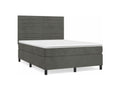 Zensova bed and mattress, dark grey, 140x190 cm, velvet, QIZL79569