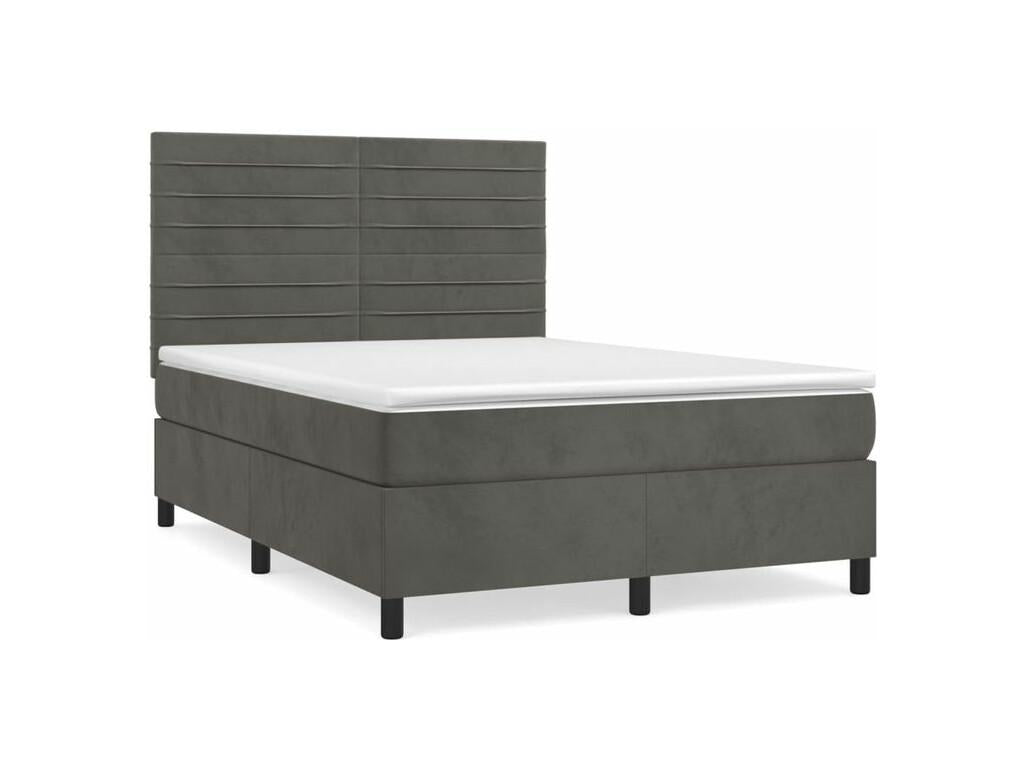 Zensova bed and mattress, dark grey, 140x190 cm, velvet, QIZL79569