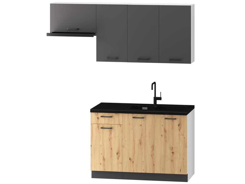 Lysvia 5-piece complete kitchen in matte grey/oak finish - Length 120/180 cm EQMO14000