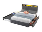 Upholstered double bed 160x200 cm Adult bed with pull-out bed LED lighting 2 drawers USB ports and Zensova Zensova - grey ATRB45798