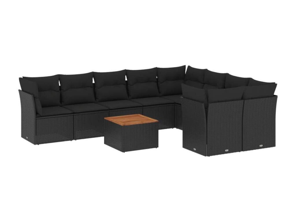 10-piece garden furniture set with cushions, black woven resin GFTJ11620