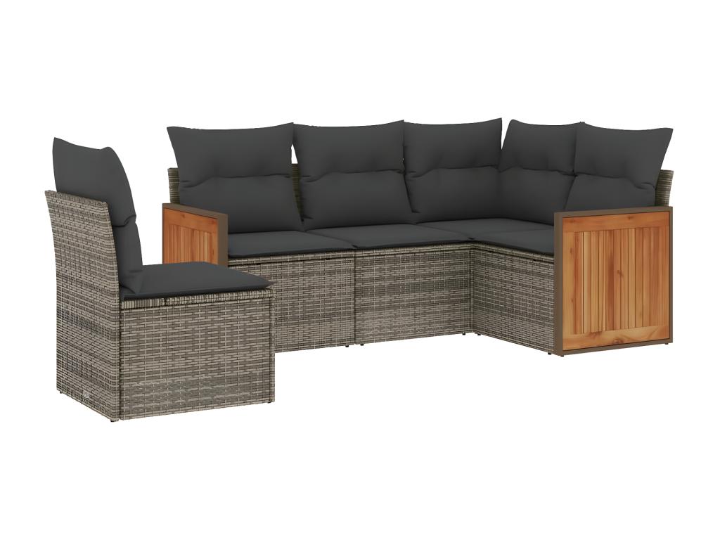 5-piece garden furniture set with grey resin wicker cushions OJCE01203