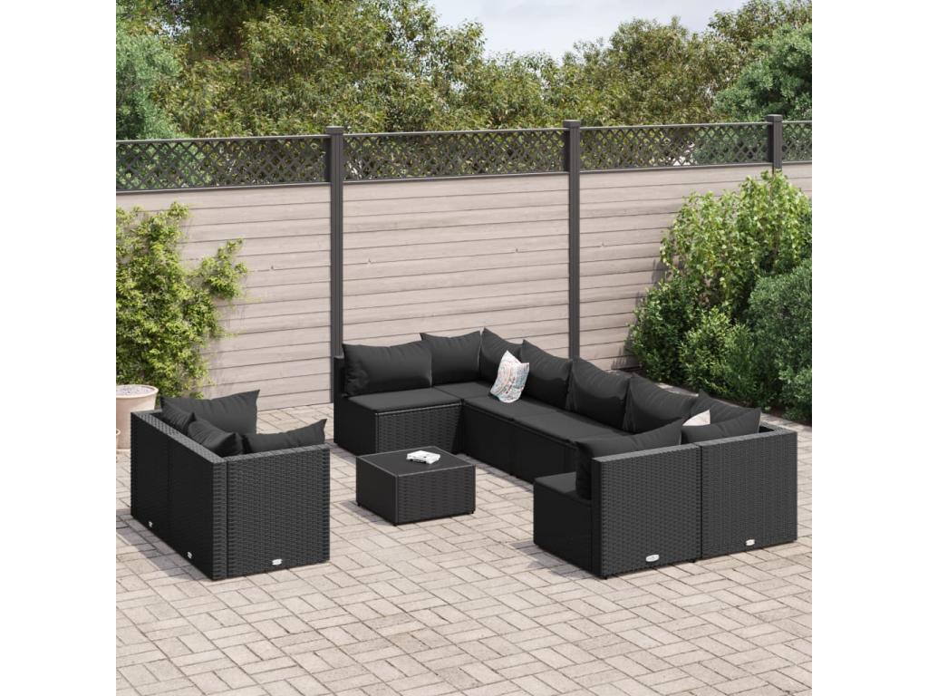 10-piece garden furniture set with cushions, Zensova woven resin WOLY31100