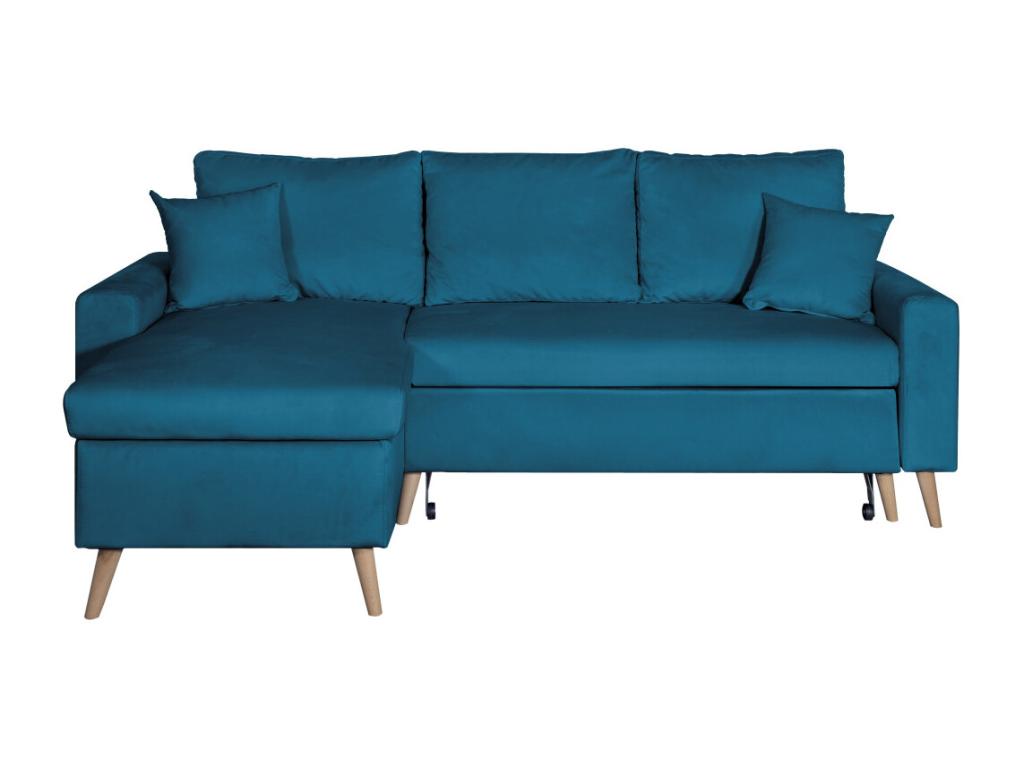 Reversible and convertible corner sofa with storage in velvet - Petrol blue - W227x148x95cm - Elariva RZWB61333