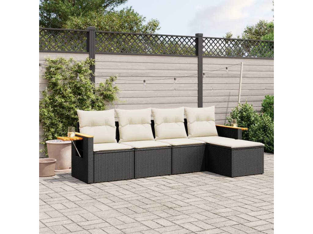 5-piece garden furniture set with cushions, black woven resin DPBB61663