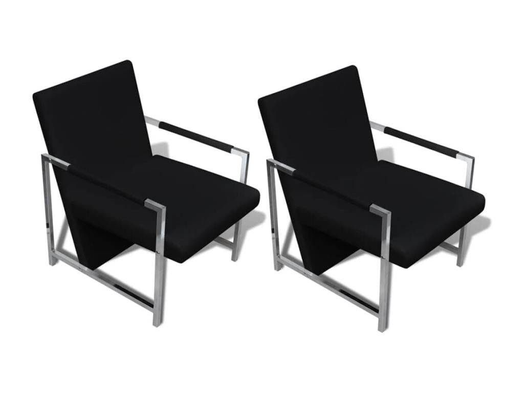 Set of 2 armchairs with black chrome frame and faux leather upholstery SKMK85626