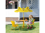 Children's 4-piece tiger design garden furniture set - round table, 2 folding chairs, parasol - Zensova yellow epoxy-coated metal LIZP70254