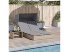 Double chaise longue with canopy and beige poly rattan cushions ZLJQ84320