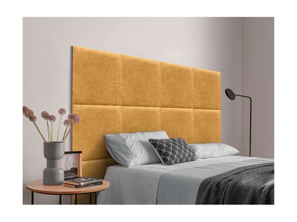 Zensova Upholstered Headboard in Eco-Friendly Wool, Composed of Interchangeable Self-Adhesive Panels, Luxury Upholstered Bedroom, Mustard, 135 cm, MHEN42158