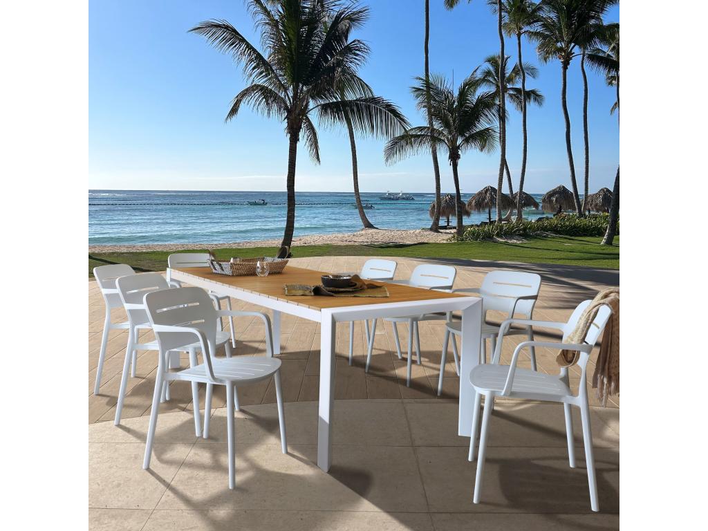 Elariva Home - White Polywood Table and 8-Seater Armchair Garden Set FRMD64766