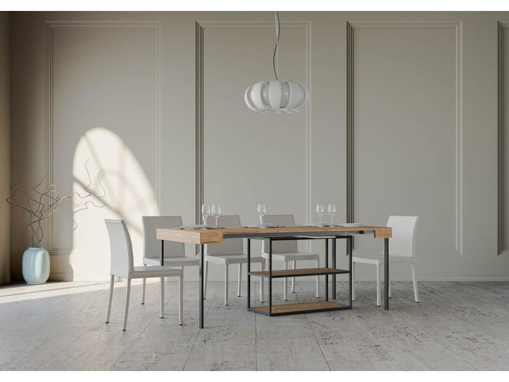 Extendable console table 90x40/300 cm Zensova Natural Oak with Anthracite frame TJQT12124