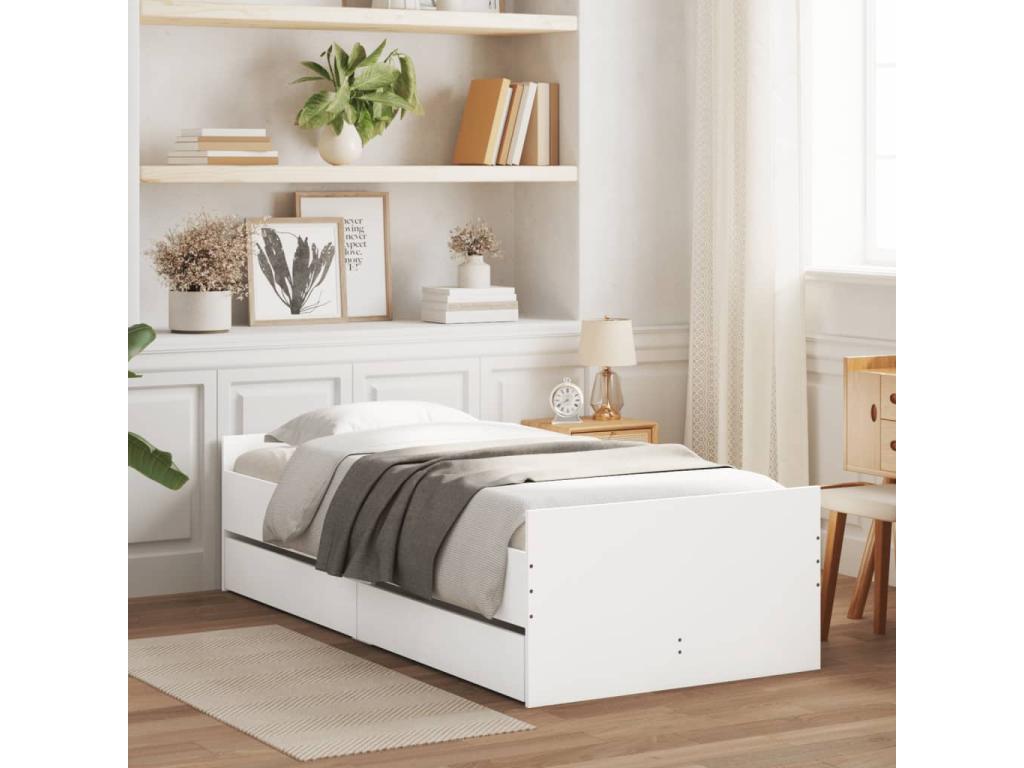 Bed frame with drawers, white, 90x200 cm, IXJT59385