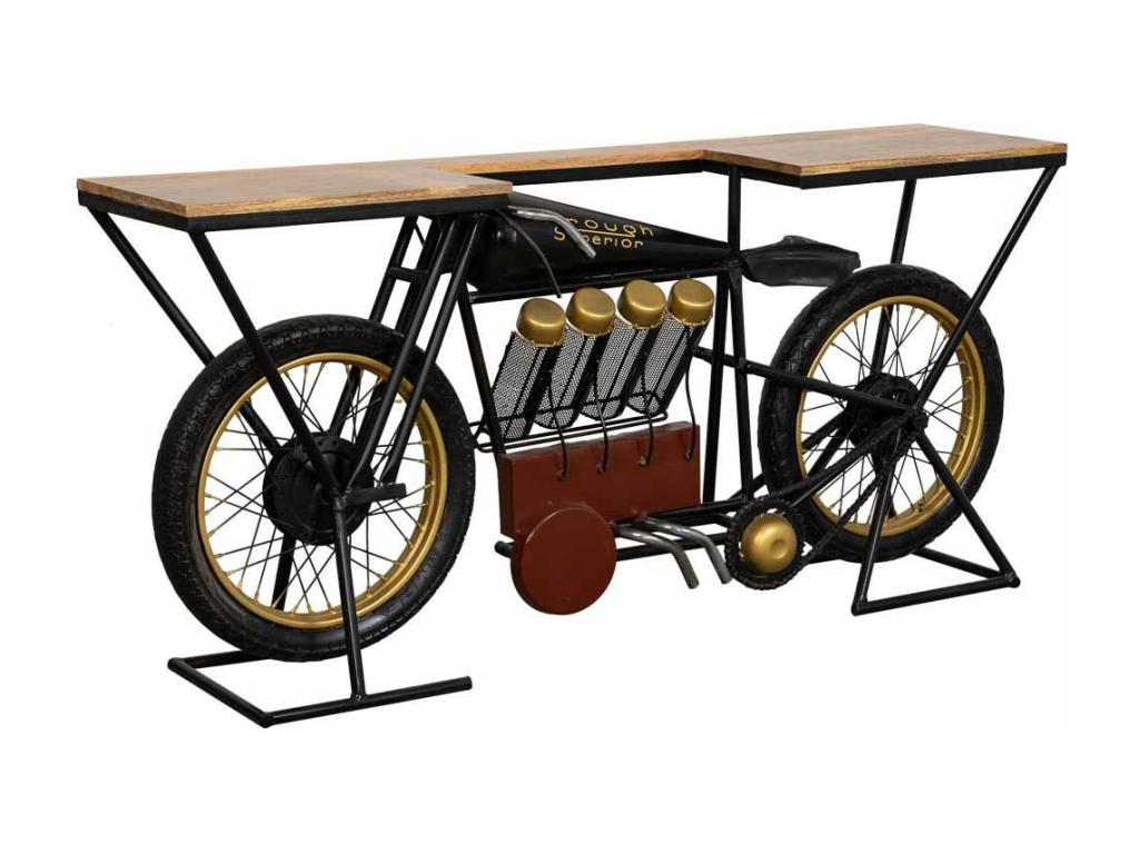 Zensova wooden and metal motorcycle console 183x43x86h LXRM66030
