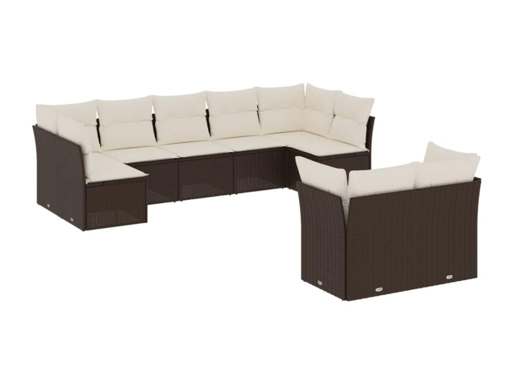 Garden furniture set with cushions, 9 pieces, brown woven resin RGGV54121