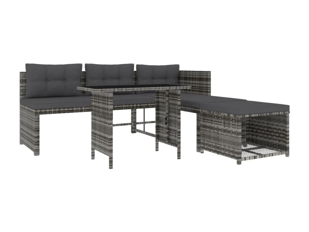 4-piece garden dining set with cushions, grey woven resin VLVW71486