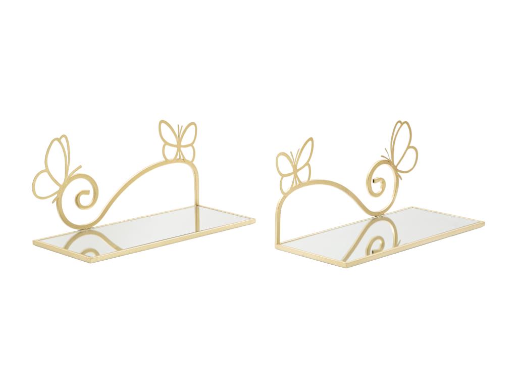 Set of 2 bedside tables with gold-tone metal shelf and mirror, 41.5x18x21 cm HQKR90101