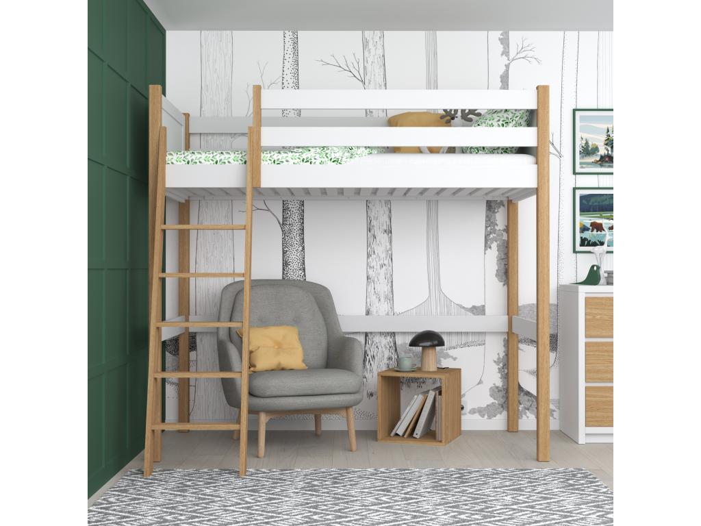 Wooden loft bed N04 White / Natural Oak 90x200 FRGM50411