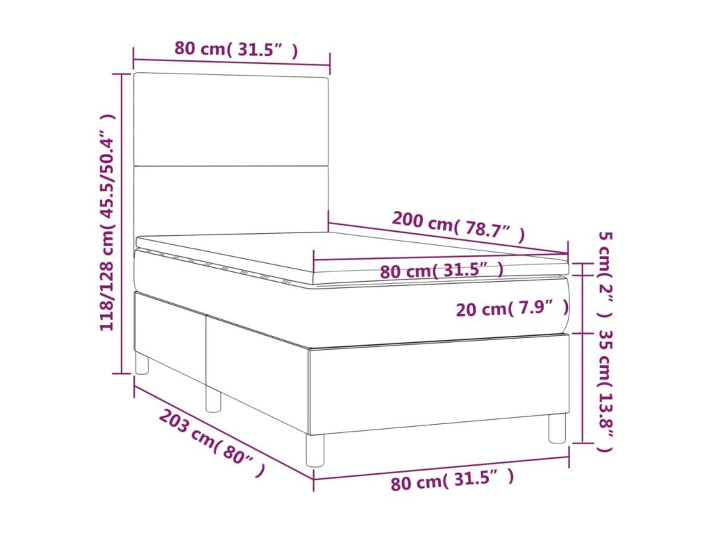 Upholstered bed base with mattress, dark brown, 80x200 cm, NLWR85918