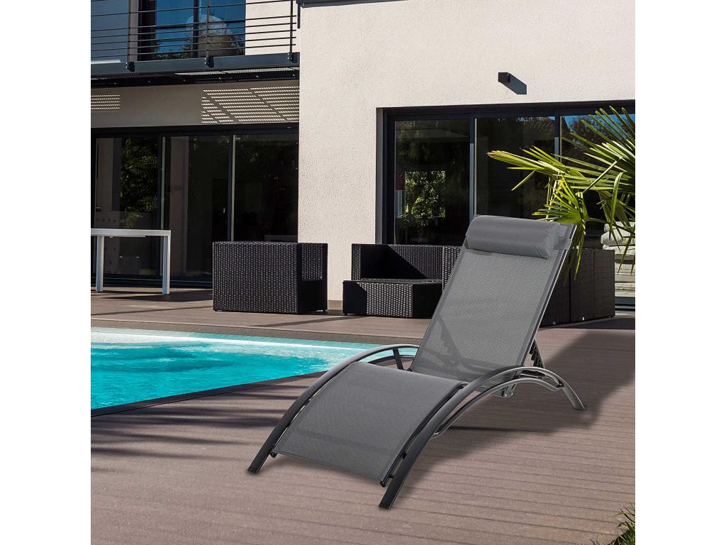 Contemporary design sun lounger, multi-position reclining, removable headrest included, aluminum and grey textilene FWRE31438