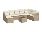 9-piece garden furniture set with cushions, beige woven resin, UJZC96748