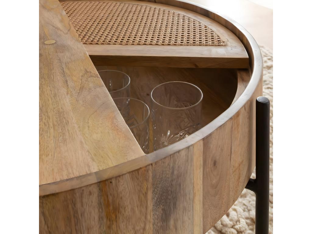 Elariva round coffee table in wood and caning XEHW55046