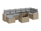 8-piece garden furniture set with cushions, beige woven resin LZEJ58729